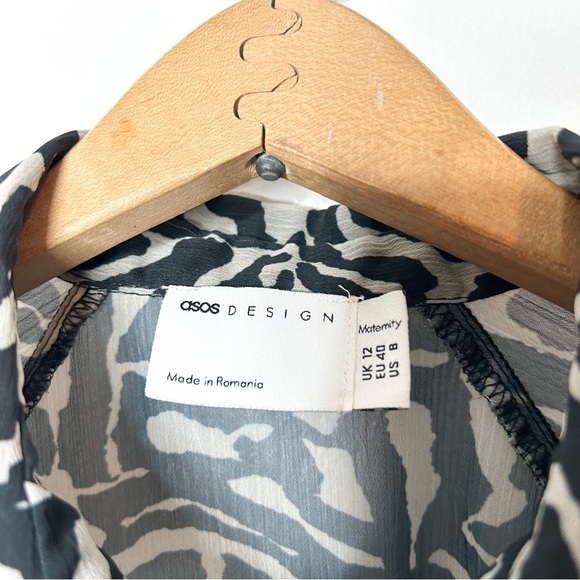 ASOS DESIGN Maternity Long Line Tunic Shirt Semi Sheer Mono Swirl Print 8 - Picture 11 of 11